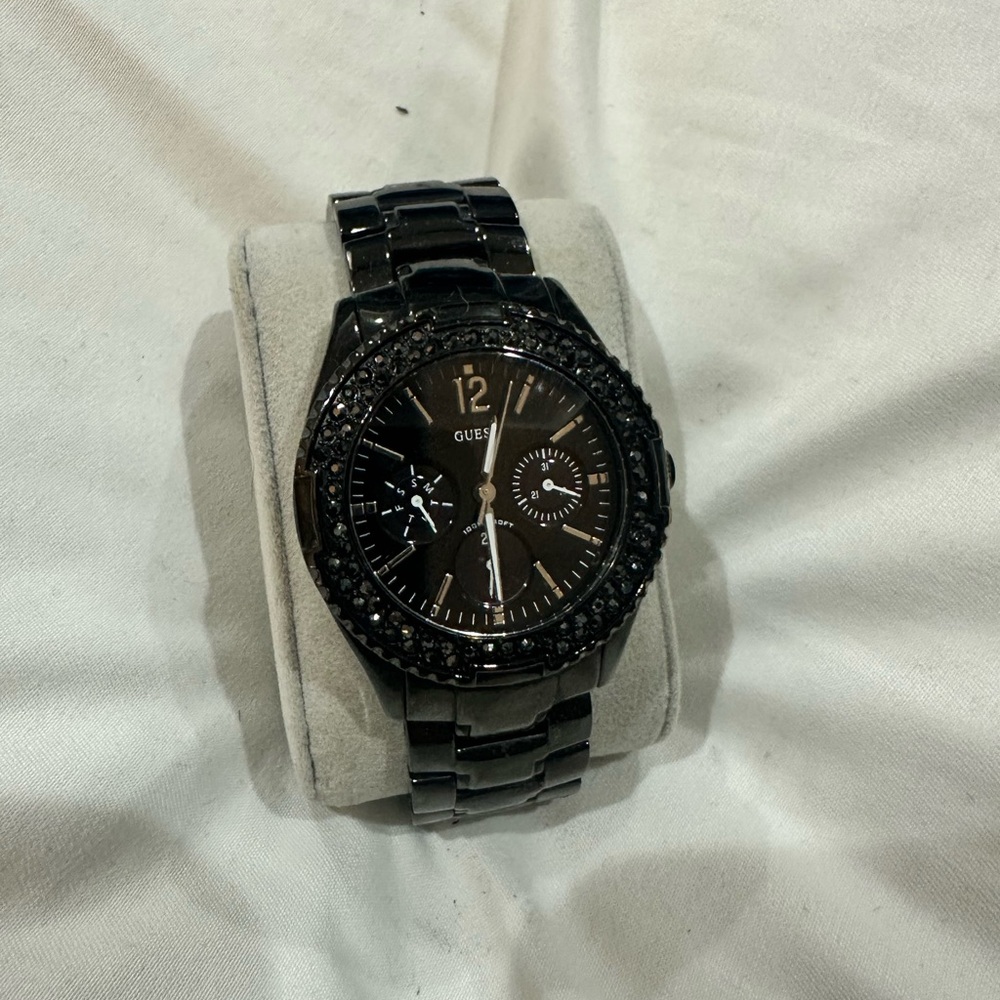 Guess Black Crystal-Embellished Watch